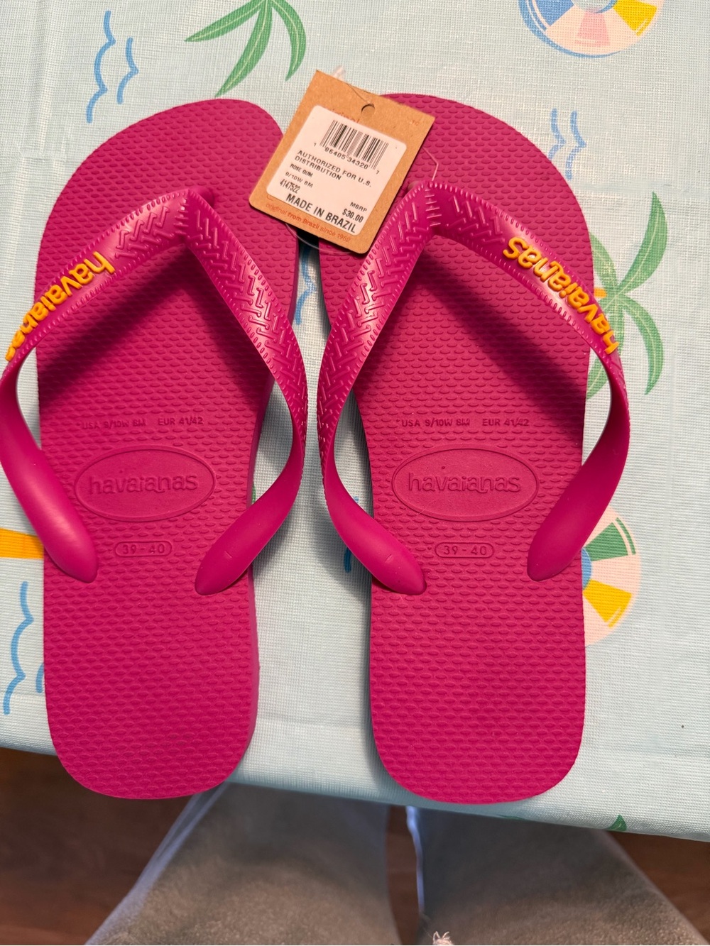 Havaianas Magenta Flip Flops with Yellow Logo